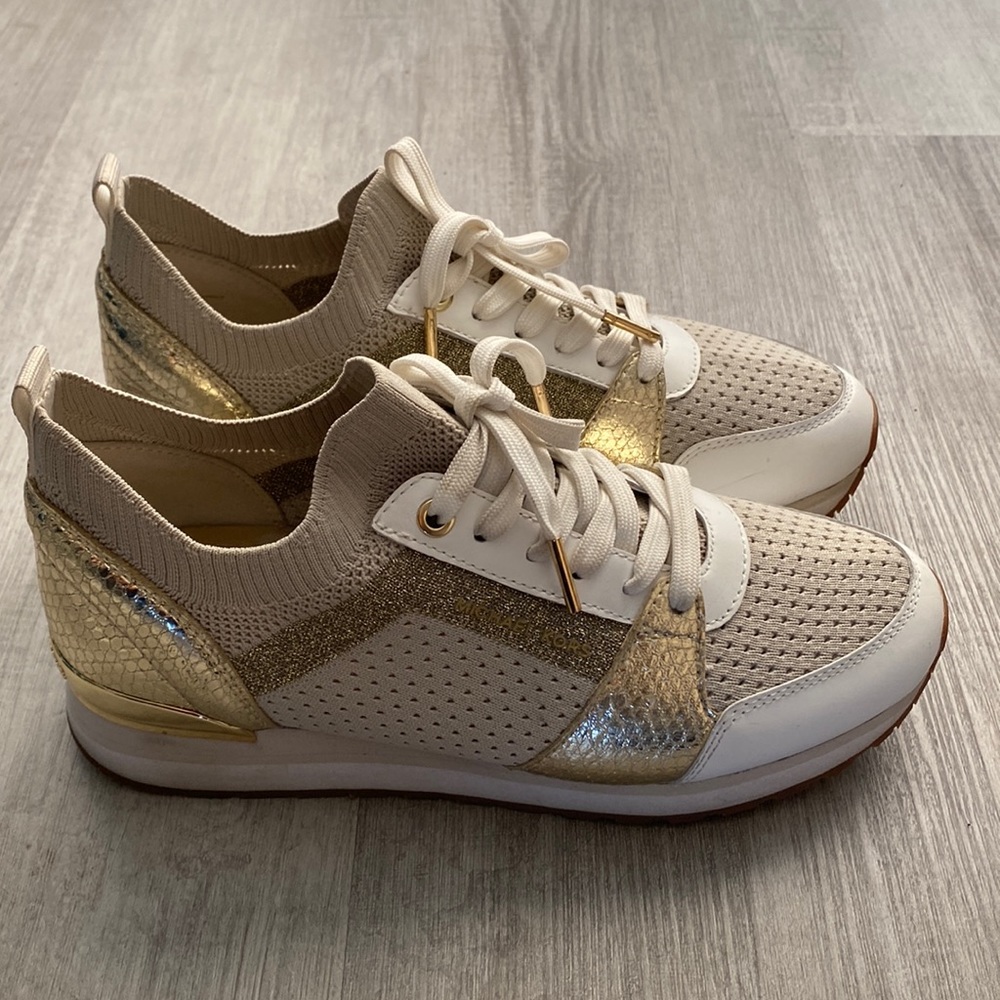 Michael Kors Billie trainer sneaker in knit Cream and Gold